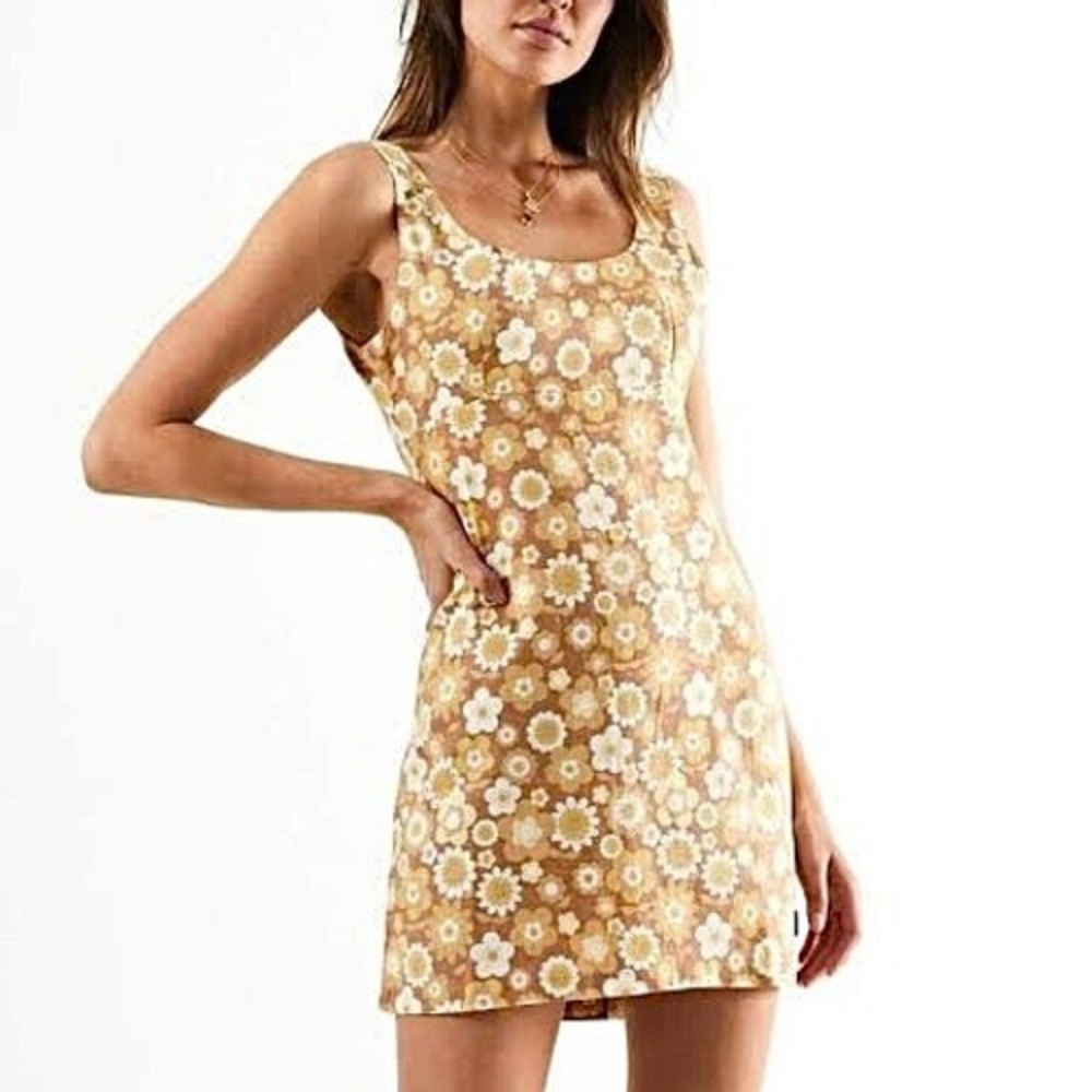 Afends Hemp Revolution Tan Retro Floral Mini Tank Dress 2